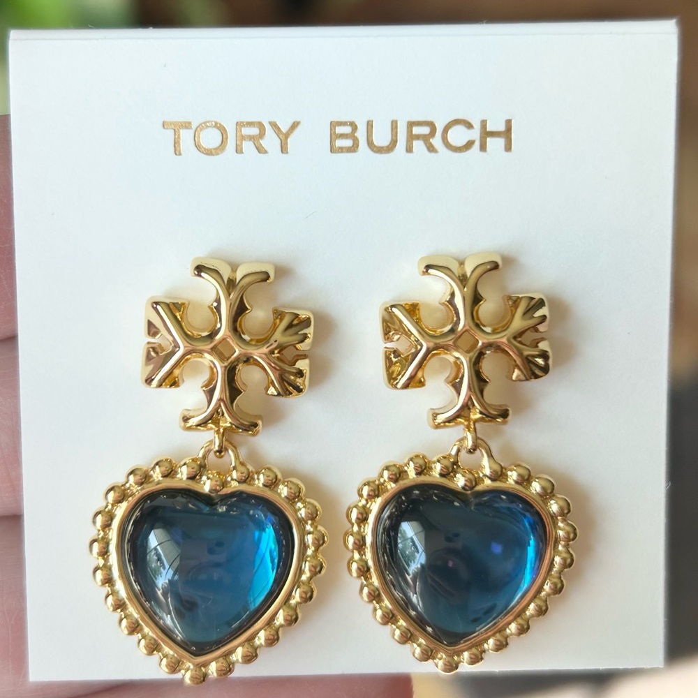 Tory Burch Gold and Blue Drop Earrings New